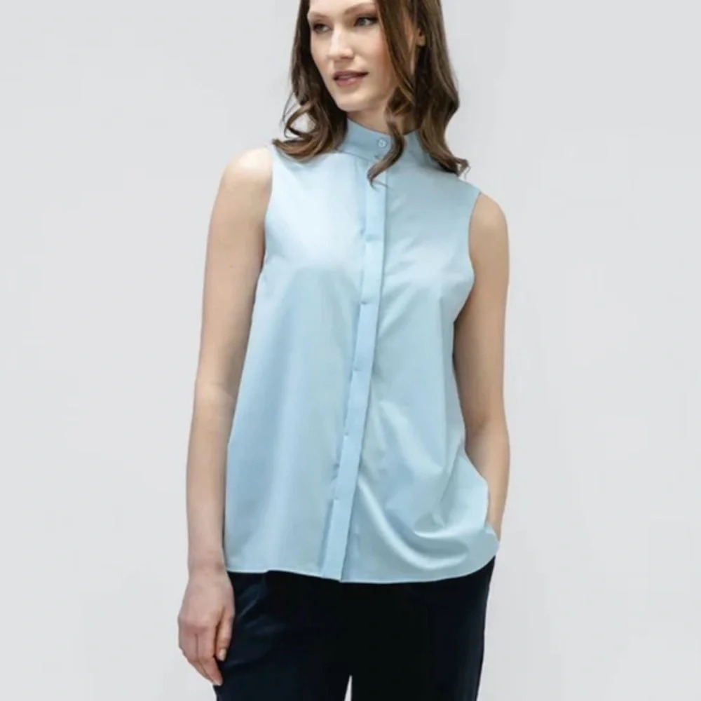 Ministry Of Supply Juno Mock Neck Tank Chambray Blue